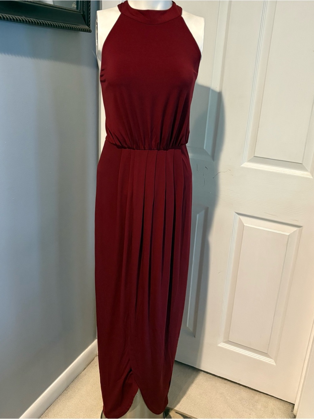 VENUS…Sleeveless Halter Maxi Dress in Burgundy - Elegant  S/XL